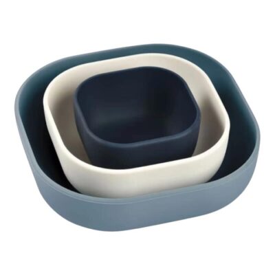 Silicone Stackable Bowls - Set of 3 - Night Blue / Cotton / Baltic Blue