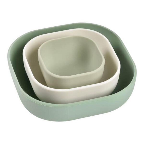 Silicone Stackable Bowls - Set of 3 - Sage Green / Cotton / Misty Green
