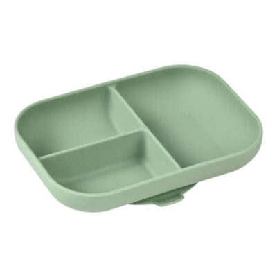 Divided Silicone Suction Plate - Sage Green