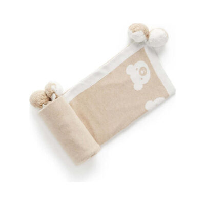 Border Pom Pom Blanket - Latte Melange Bear