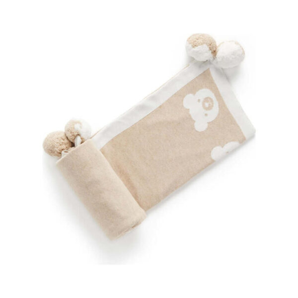 Border Pom Pom Blanket - Latte Melange Bear