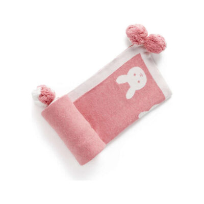 Border Pom Pom Blanket - Crabapple Melange Bunny