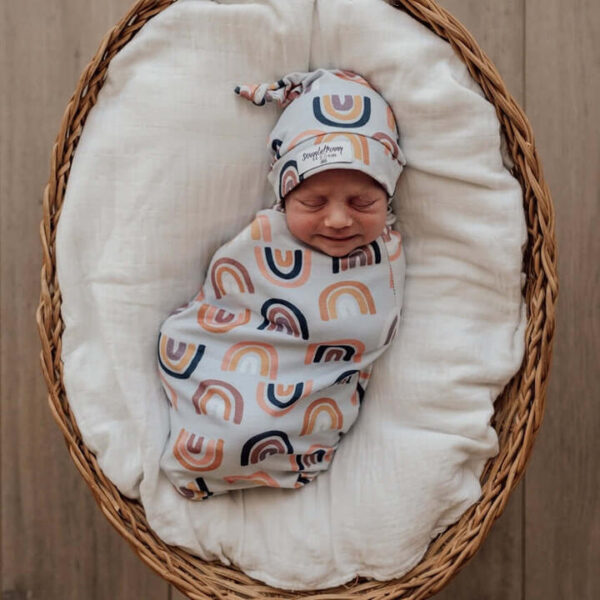 Organic Snuggle Swaddle & Beanie Set - Sunset Rainbow