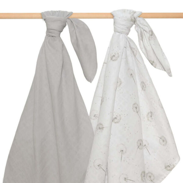 Organic Muslin Swaddle Wraps 2 Pack - Dandelion/Grey