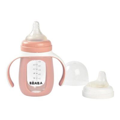 2-in-1 Glass Learning Cup with Silicone Protective Sleeve 210ml - Vintage Pink