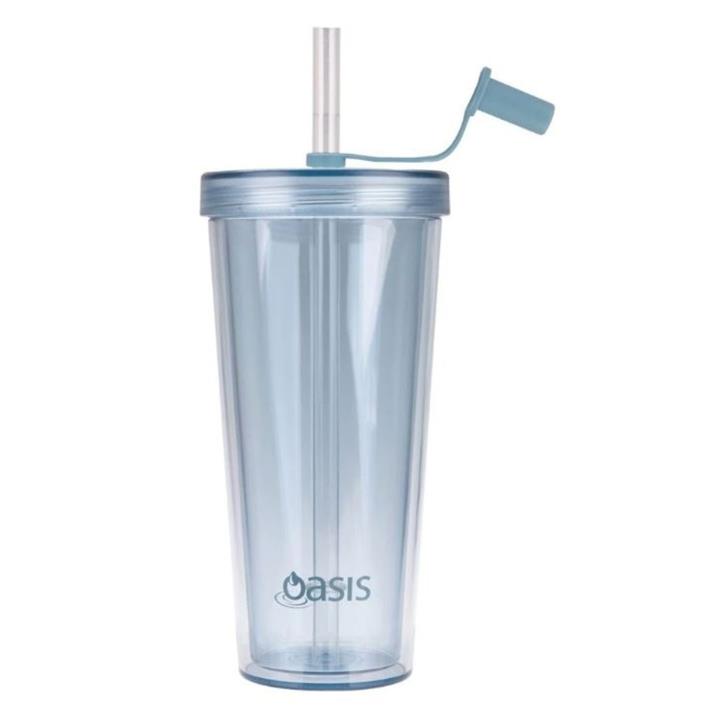 Oasis Double Wall Smoothie Tumbler with Straw 520ml Blueberry