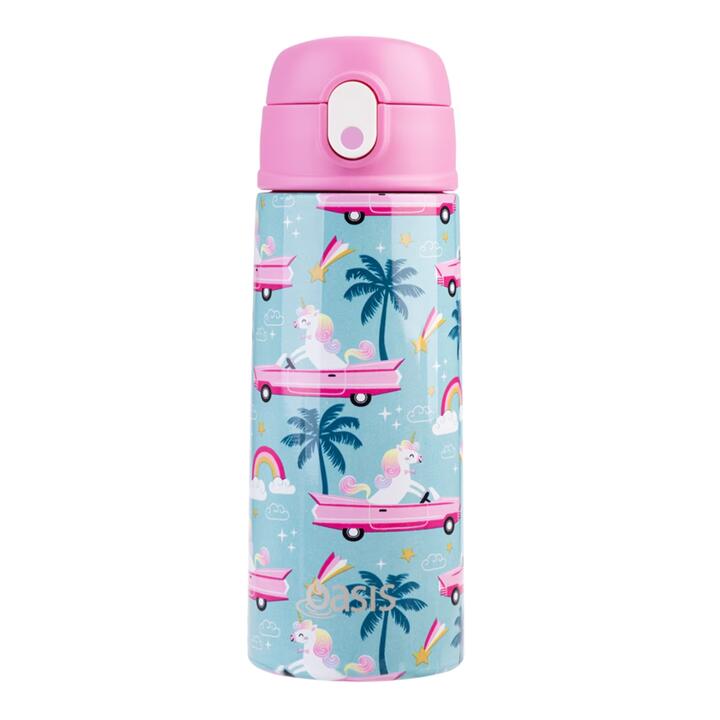 Oasis Stainless Steel Double Wall Insulated Kid's Drink Bottle with Sipper Straw (550ml) - Pink Cadillac