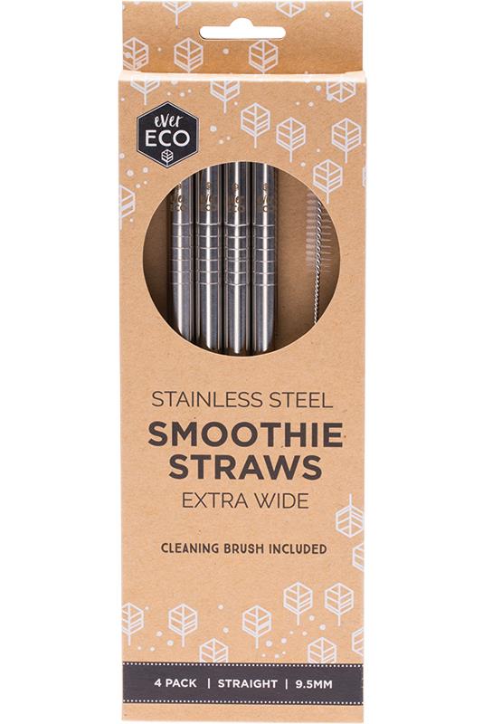 Stainless Steel Smoothie Straws 4 pack and Brush