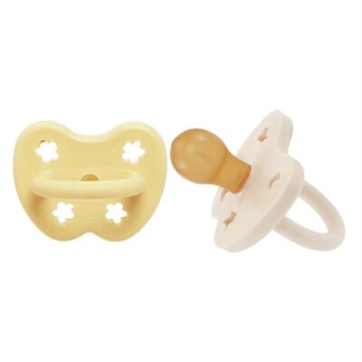 Hevea Round Teat Pacifiers Pale Butter and Milky White 2 Pack (3 to 36M)