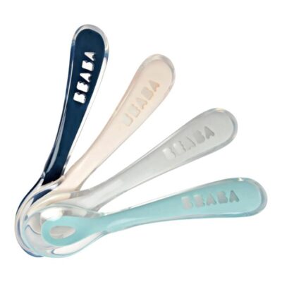 Beaba 2nd Stage Silicone Spoons 4 Pack - Dark Blue/Old Pink/Light Mist/Airy Green