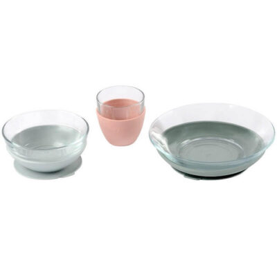 Beaba Glass Meal Set with Suction Pads - Eucalyptus