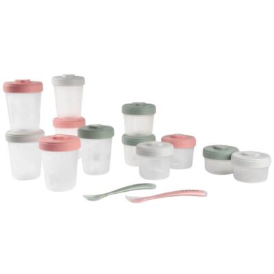 Beaba Expert Pack Meal & Food Storage Set - 12 Clip Portions + 2 Silicone Spoons - Eucalyptus