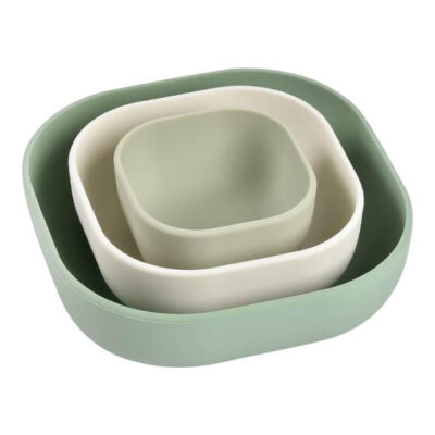 Beaba Silicone Stackable Bowls - Set of 3 - Sage Green / Cotton / Misty Green