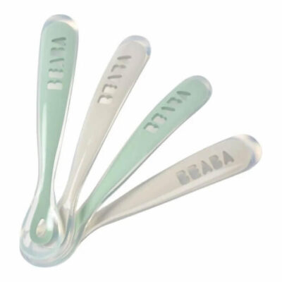Beaba 1st Stage Silicone Spoons 4 Pack - Velvet Grey/Sage Green