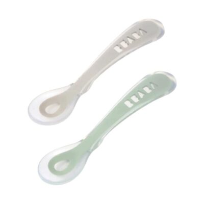 Beaba 2nd Stage Silicone Spoons 2 Pack - Velvet Grey/Sage Green