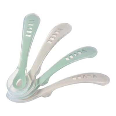 Beaba 2nd Stage Silicone Spoons 4 Pack - Velvet Grey/Sage Green