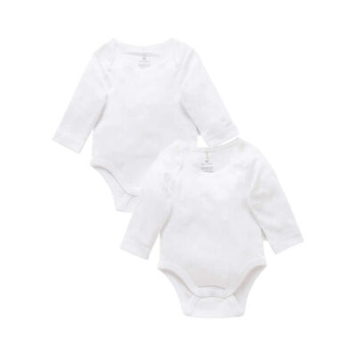 Purebaby Easy Neck L/S Bodysuit 2 Pack - White (0000)