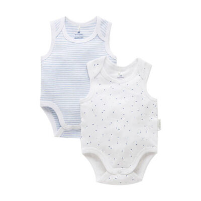 Purebaby 2 Pack Singlet Bodysuit - Pale Blue Pack (0000)