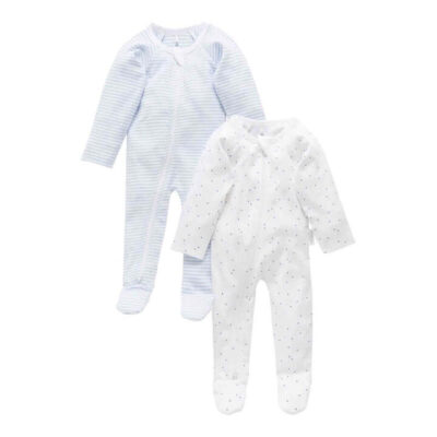 Purebaby 2 Pack Zip Growsuit - Pale Blue Pack (0000)