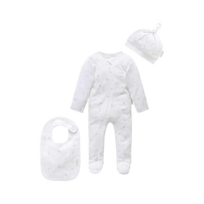 Purebaby 3 Piece Set - Pale Grey Leaf W Spot (0000)