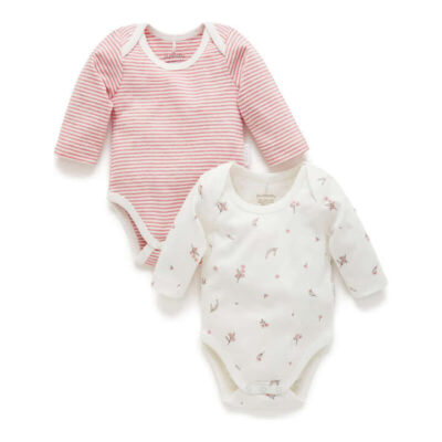 Purebaby Easy Neck L/S Bodysuit 2 Pack - Vanilla Blossom Pack (0000)