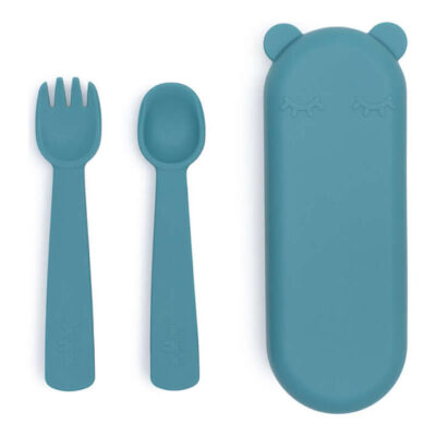We Might Be Tiny Feedie Fork & Spoon Set - Blue Dusk