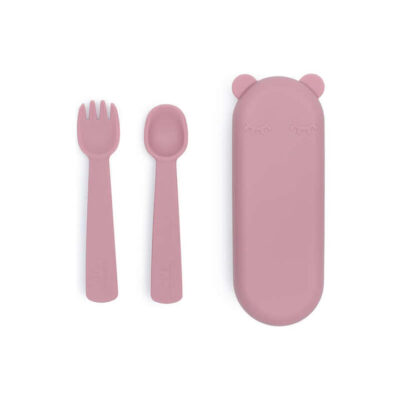 We Might Be Tiny Feedie Fork & Spoon Set - Dusty Rose