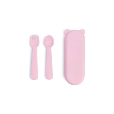 We Might Be Tiny Feedie Fork & Spoon Set - Powder Pink