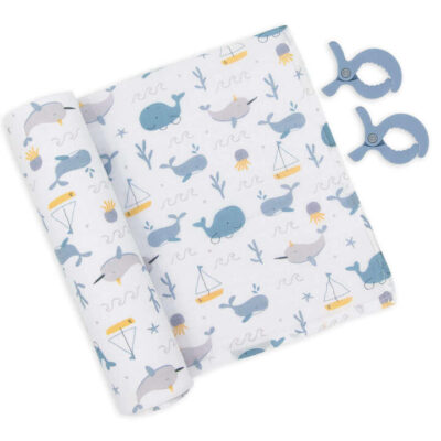 Living Textiles Muslin Swaddle & Pram Pegs - Whales