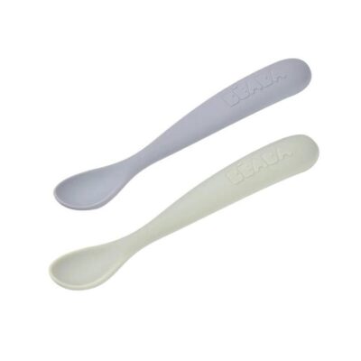 Beaba 1st Stage Silicone Spoons 2 Pack - Misty Green/Pebble