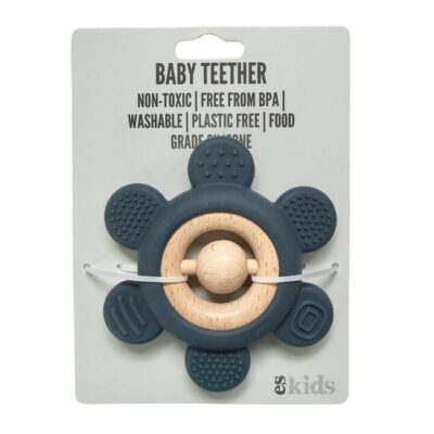 Teether Silicone Flower Rattle - Navy